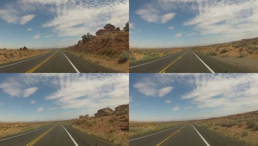 POV从汽车沿着沙漠道路行驶高清在线视频素材下载