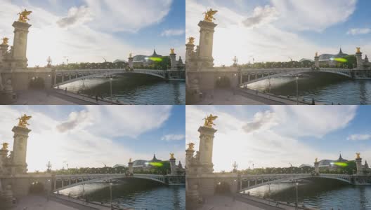 以大皇宫为背景的巴黎亚历山大三世桥高清在线视频素材下载