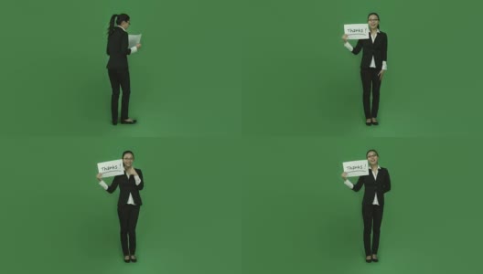 亚洲商界女性孤立绿屏绿背景感恩感谢标志高清在线视频素材下载