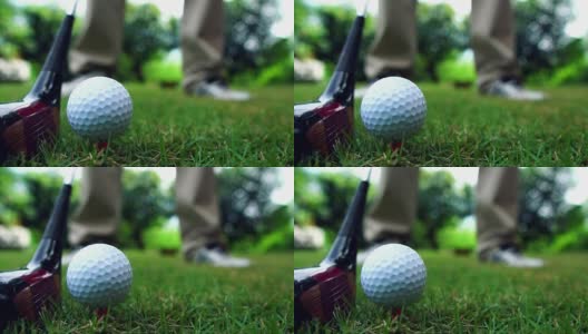 慢动作:高尔夫球手站在你击球前高清在线视频素材下载
