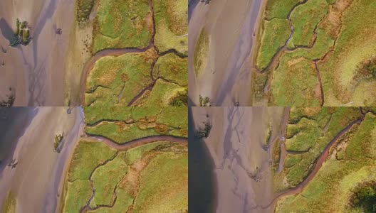 无人机自上而下拍摄的华盛顿科帕里斯河沿岸湿地高清在线视频素材下载