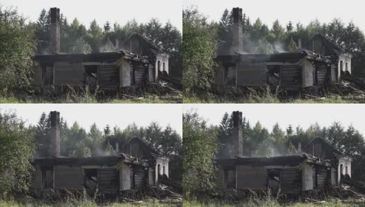 一场火灾后的木制农舍高清在线视频素材下载