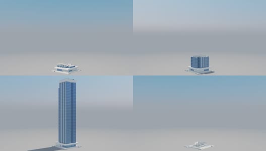 在摩天大楼周围飞行。美丽的3d动画在延时。建筑与技术概念。3d动画。高清在线视频素材下载