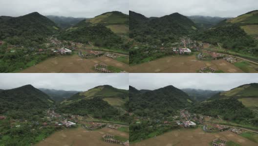 无人机鸟瞰图萨班村，位于泰国南山谷中的城市高清在线视频素材下载