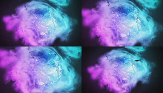 4k延时动画星空全景与坠落的流星和行星在一个美丽的星云与粉红色的蓝色渐变。高清在线视频素材下载