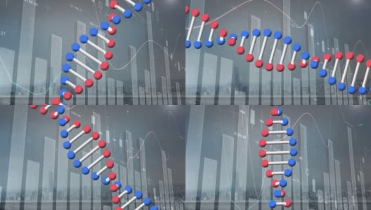 动画dna链纺丝，统计和数据处理的城市景观高清在线视频素材下载