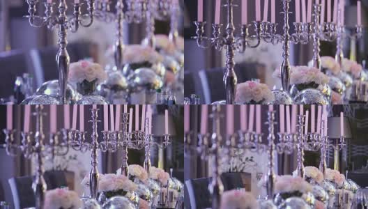 美丽的婚礼装饰。银色主题搭配亮片高清在线视频素材下载