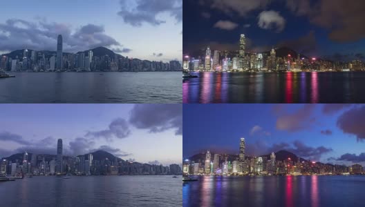 从维多利亚港拍摄的香港日落延时视频高清在线视频素材下载
