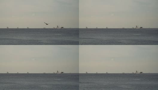 货船在海上抛锚停泊。菲律宾,马尼拉高清在线视频素材下载