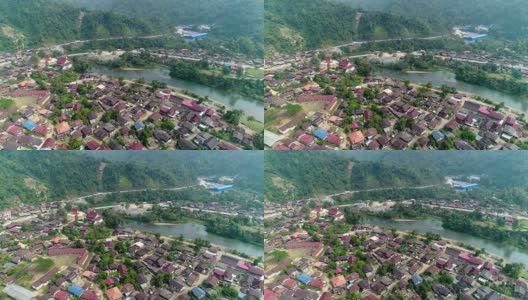 景观山Vang Vieng村与石灰岩山，老挝高清在线视频素材下载