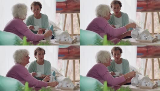 老年妇女在家享用下午茶高清在线视频素材下载