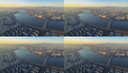 美丽的城市在日落首尔城市天际线，韩国。间隔拍摄4 k高清在线视频素材下载