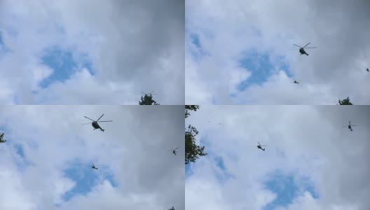 军用直升机在空中巡逻高清在线视频素材下载
