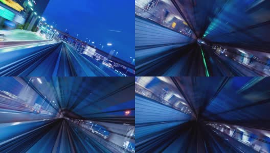 4K时间推移:观光从自动列车在晚上，东京，日本-股票视频高清在线视频素材下载