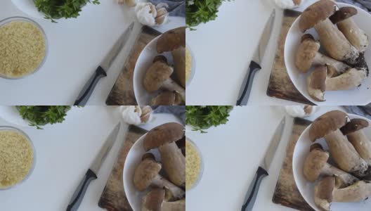 镜头移动牛肝菌意大利调味饭的配料(牛肝菌可食用)高清在线视频素材下载