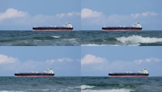 一艘油船在近海经过。缓慢的锅。高清在线视频素材下载