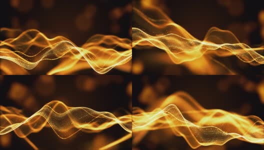 金色散焦数字粒子波流技术数字连接，数字空间抽象背景概念高清在线视频素材下载