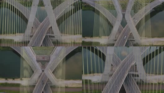 位于边缘Pinheiros河的Estaiada桥高清在线视频素材下载