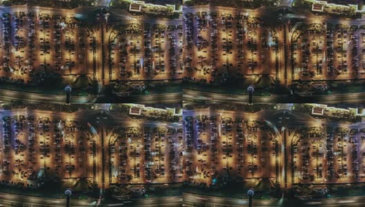 室外停车场夜间T/L俯视图高清在线视频素材下载