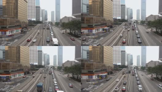 香港的汽车交通与摩天大楼的景色。高清在线视频素材下载