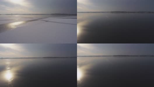 波维兹基湖面结冰。无人机拍摄波兰的冬天高清在线视频素材下载