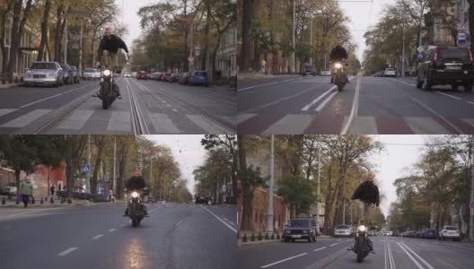 摩托车特技上的特技骑在城市的座位上高清在线视频素材下载