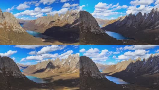 山谷里隐藏着两个蓝色的湖泊高清在线视频素材下载
