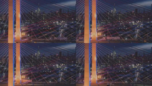 在科修斯科大桥上，曼哈顿中城的夜景。用静态摄像机拍摄航拍视频。高清在线视频素材下载