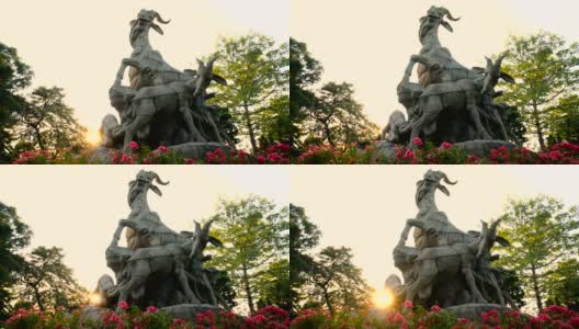 广州越秀公园的五只山羊雕像高清在线视频素材下载