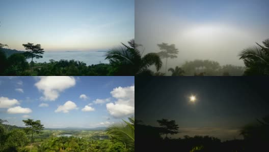 时间推移黎明时在雾海上方反射明亮光线的满月日出前的时间高清在线视频素材下载