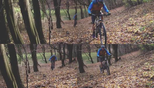 慢镜头平移右边的视频骑自行车的人上山路高清在线视频素材下载