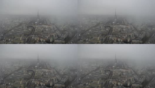 俯瞰埃菲尔铁塔和暴风雪的巴黎天际线高清在线视频素材下载