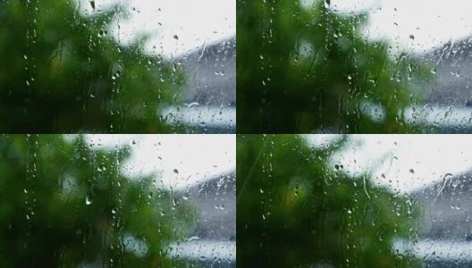 雨后滴在玻璃上的水滴高清在线视频素材下载