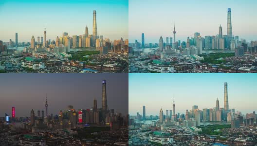 日落上海城市景观屋顶全景4k时间流逝中国高清在线视频素材下载