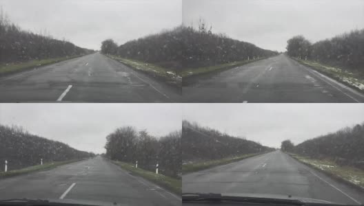 糟糕的沥青车驾驶着下雨的秋天孤独的道路缓慢的户外运动视频高清在线视频素材下载