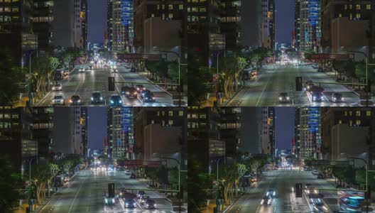 洛杉矶市中心的交通和建筑物夜晚时光流逝高清在线视频素材下载