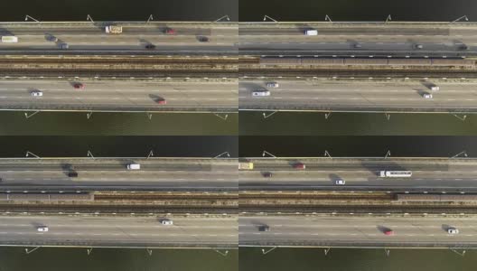 空中从上到下的视图拍摄的交通在汽车桥上。4 k的视频高清在线视频素材下载