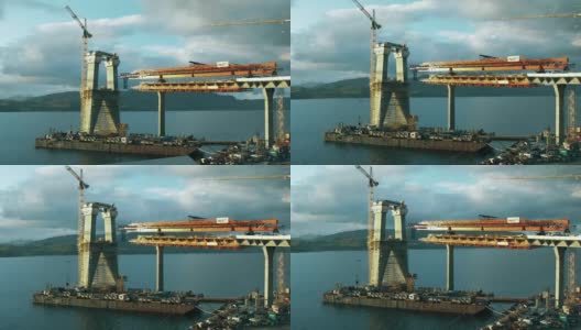 航拍建造一座桥高清在线视频素材下载