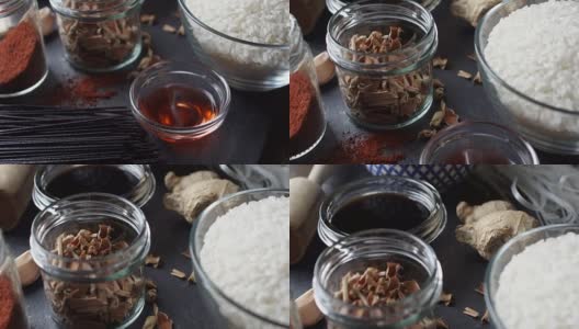 黑米粉，醋，姜。亚洲美食。视频高清在线视频素材下载