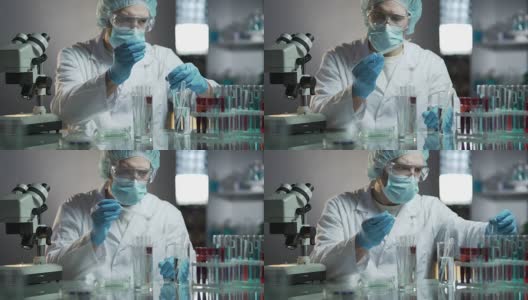 实验室工作人员正在计算低过敏性化妆品的精确公式高清在线视频素材下载