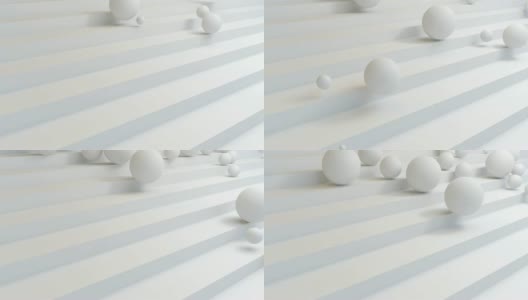 大量的白球从楼梯上掉下来。抽象新潮的现代3d渲染背景。几何形状。高清在线视频素材下载