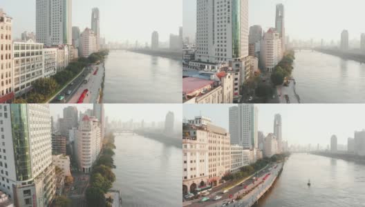 沿河的路环绕着摩天大楼高清在线视频素材下载