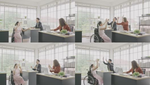 轮椅上的残疾女商人和商业团队合作高清在线视频素材下载