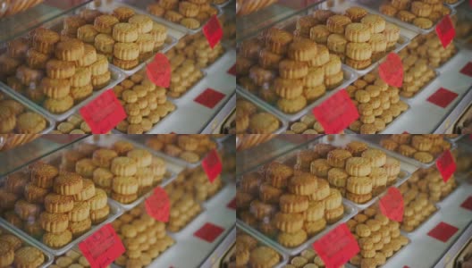 马来西亚东部美里的一家著名饼干饼干工厂，专门生产不同的月饼，出售的最终产品高清在线视频素材下载