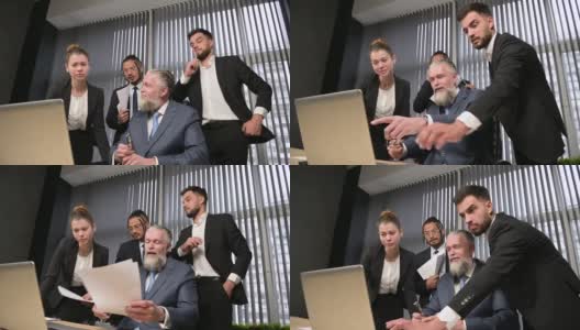 同事们友好、积极地讨论经理办公室的事务高清在线视频素材下载