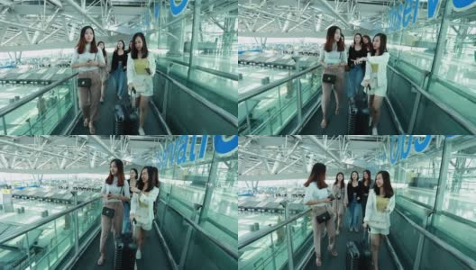 亚洲女性在机场行走的慢镜头高清在线视频素材下载