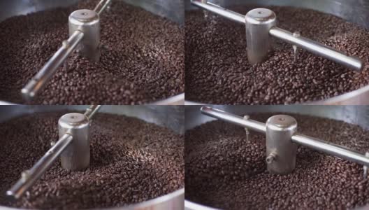 咖啡豆在烘焙机中的慢动作高清在线视频素材下载