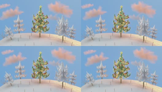 微小星球上装饰的圣诞树3D渲染动画高清在线视频素材下载