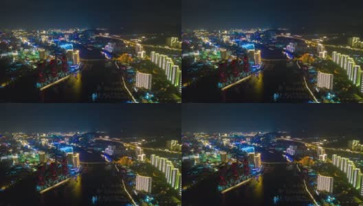 夜光三亚河交通航拍全景图，时间跨度为4k中国高清在线视频素材下载