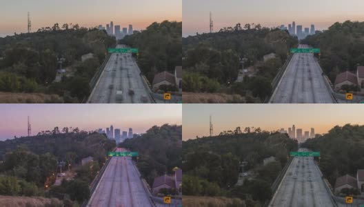 以市中心为背景的4K延时拍摄洛杉矶的交通状况高清在线视频素材下载